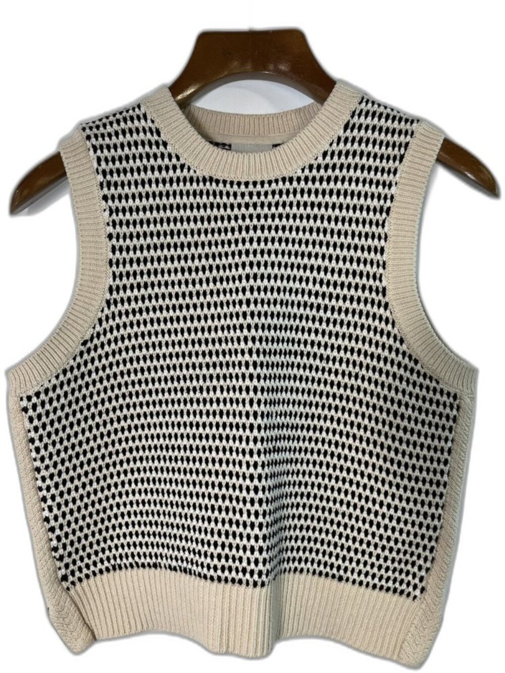 Varley Women's Knit Sweater Vest Large Cream Black